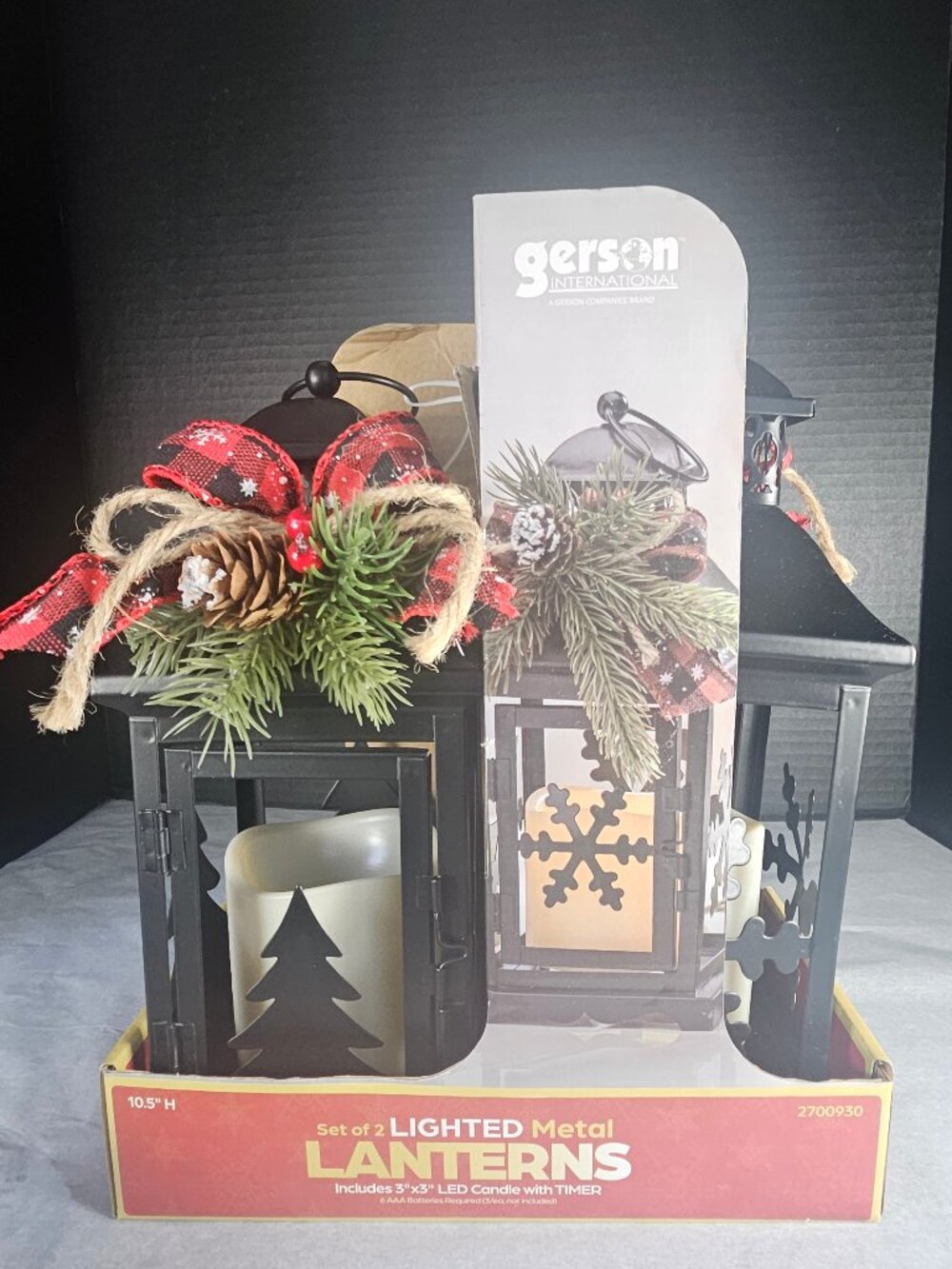 Gerson International 10.5" LED Lighted Black Metal Christmas Lanterns Set of Two